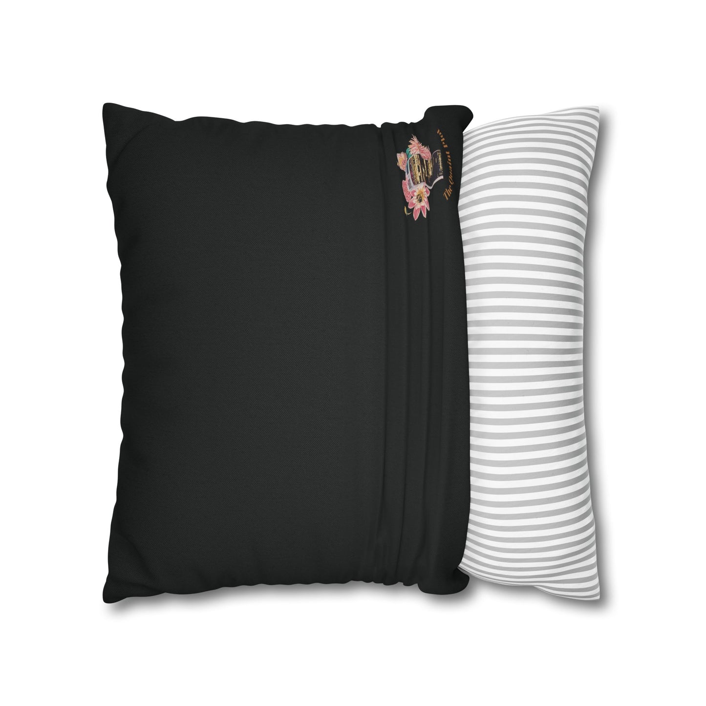 black-no-leaves-pillowcase-robin-and-pears-tree-and-sunflower-design - front view