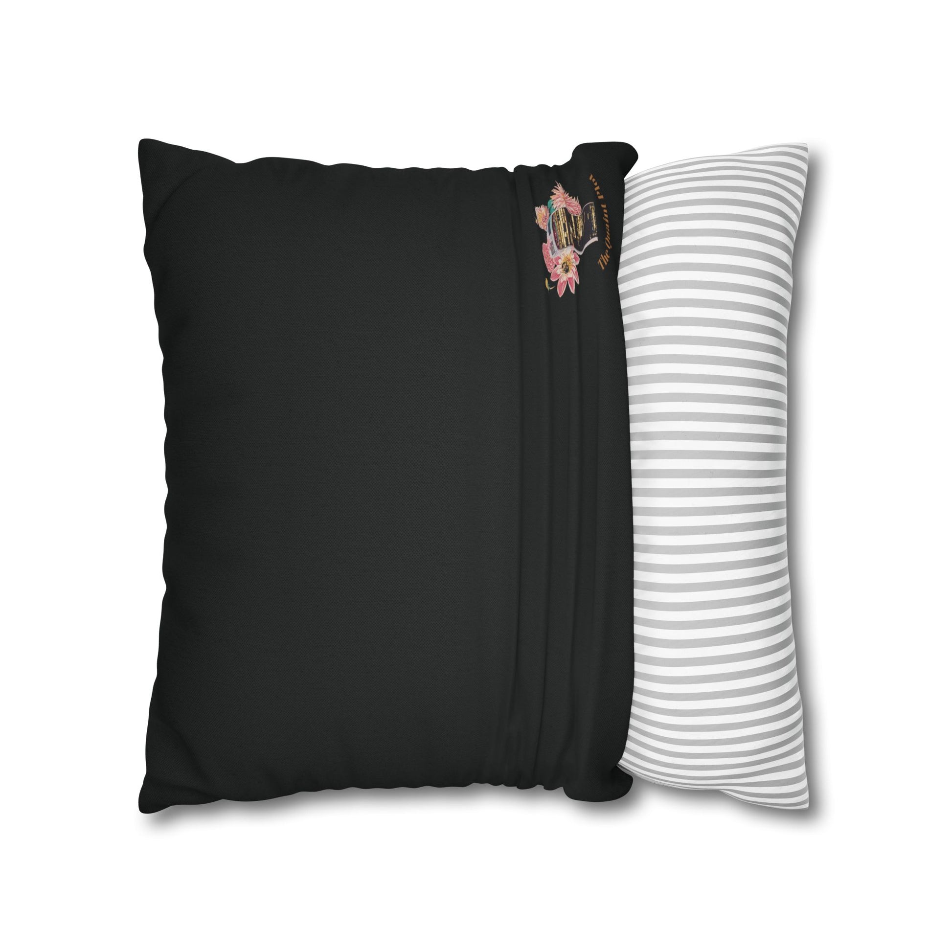 black-no-leaves-pillowcase-robin-and-pears-tree-and-sunflower-design - front view