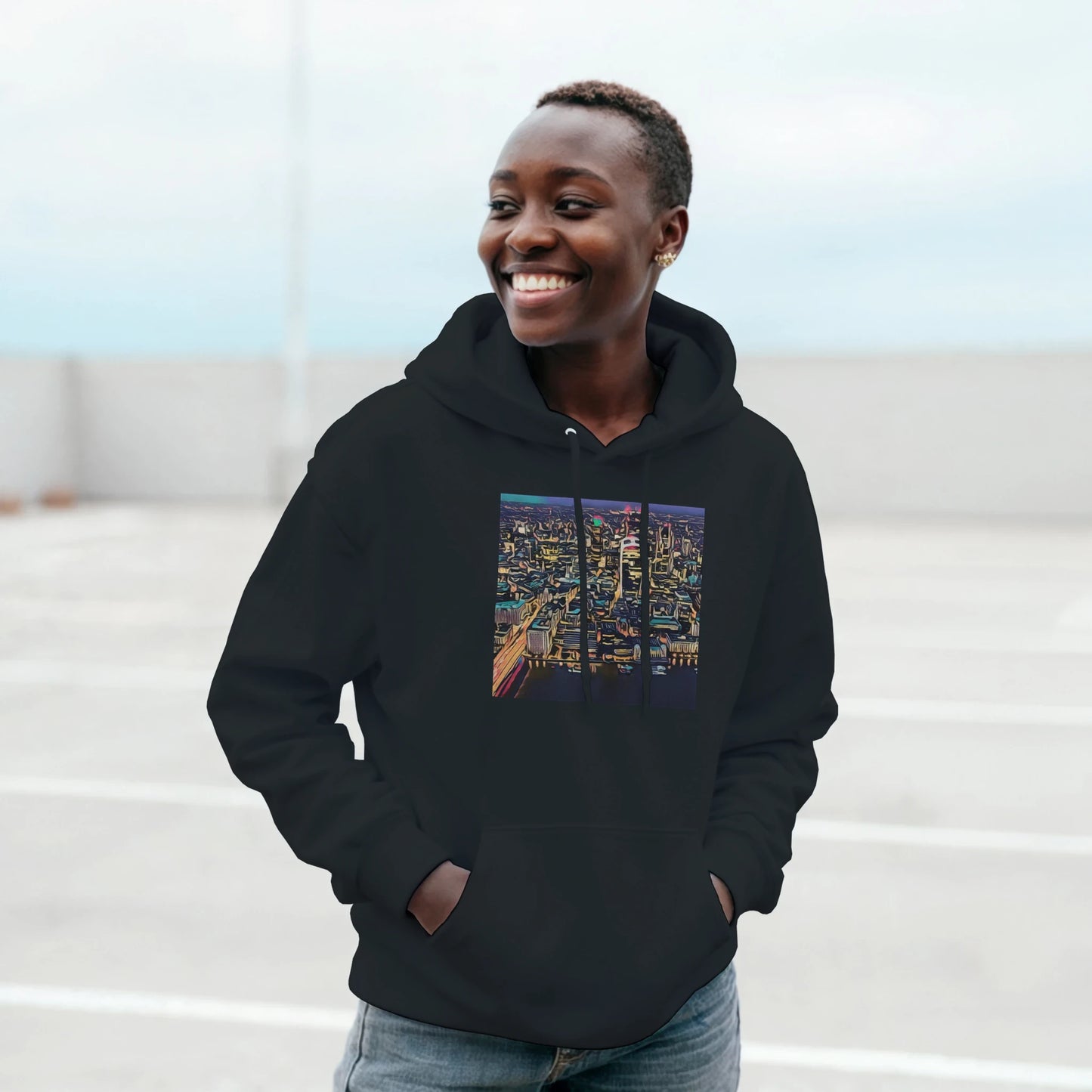 urbanstyle-london-skyline-night-hoodie-comfortable-heavy-blend-design - front view