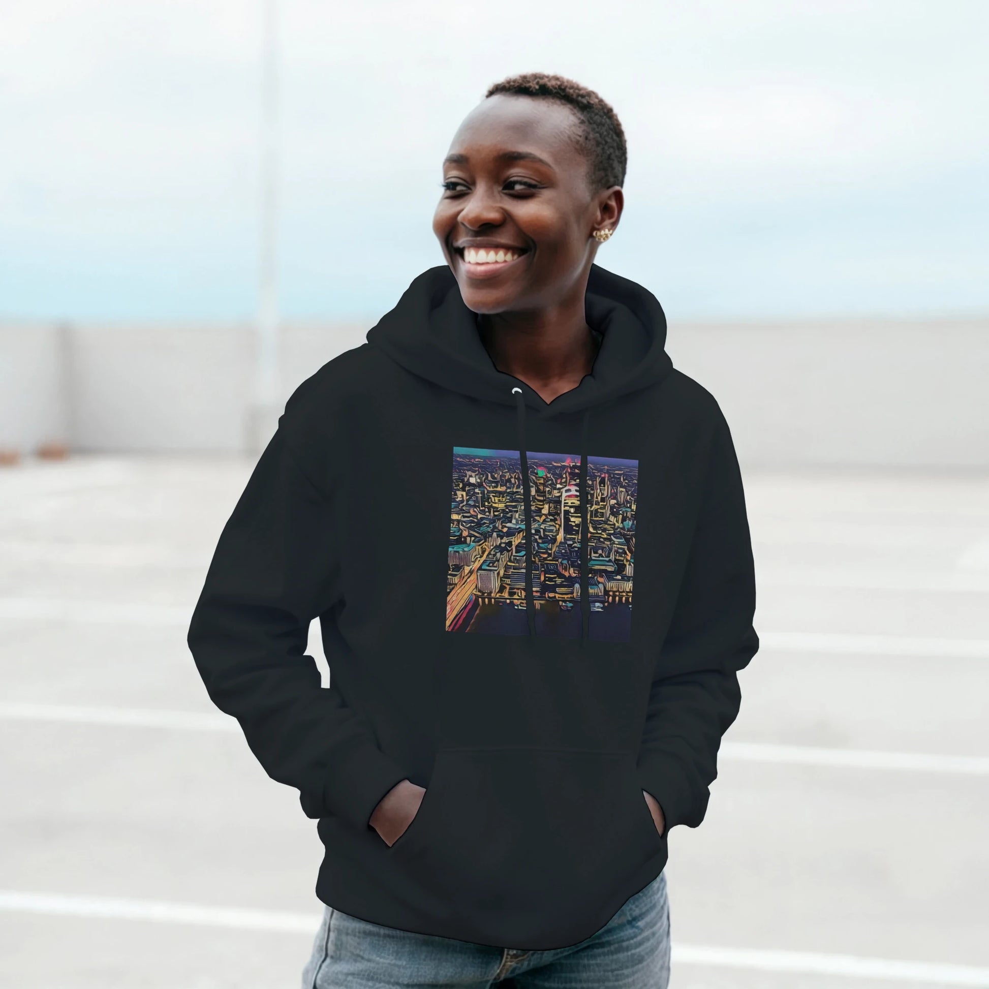 urbanstyle-london-skyline-night-hoodie-comfortable-heavy-blend-design - front view