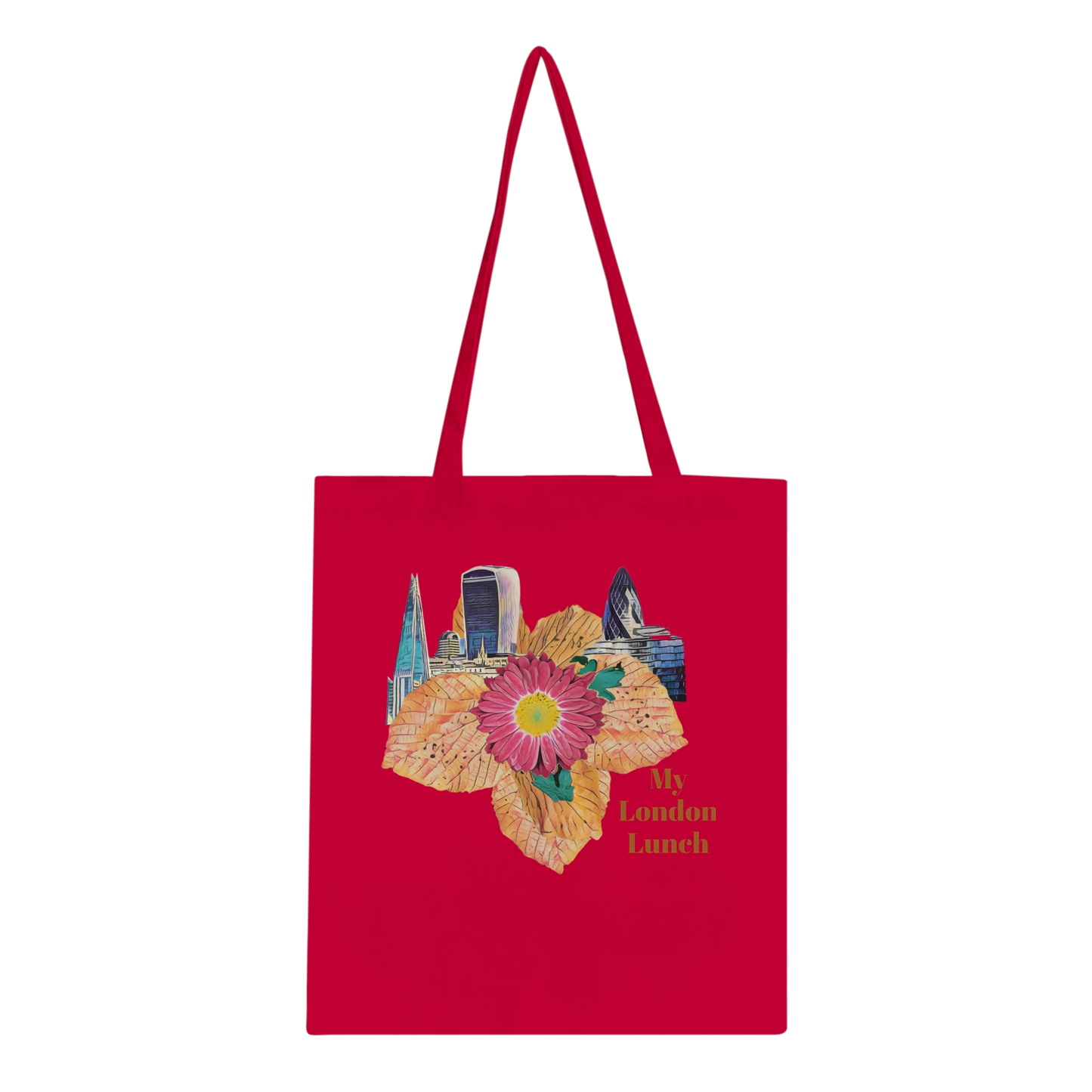 modern-building-red-flower-and-fallen-leaves-tote-bag-eco-friendly-cotton-design - front view