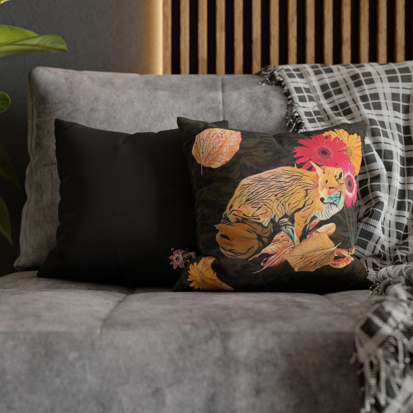 pillowcase-cozy-fox-pumpkins-and-chrysanthemum-autumn-leaves-design - front view