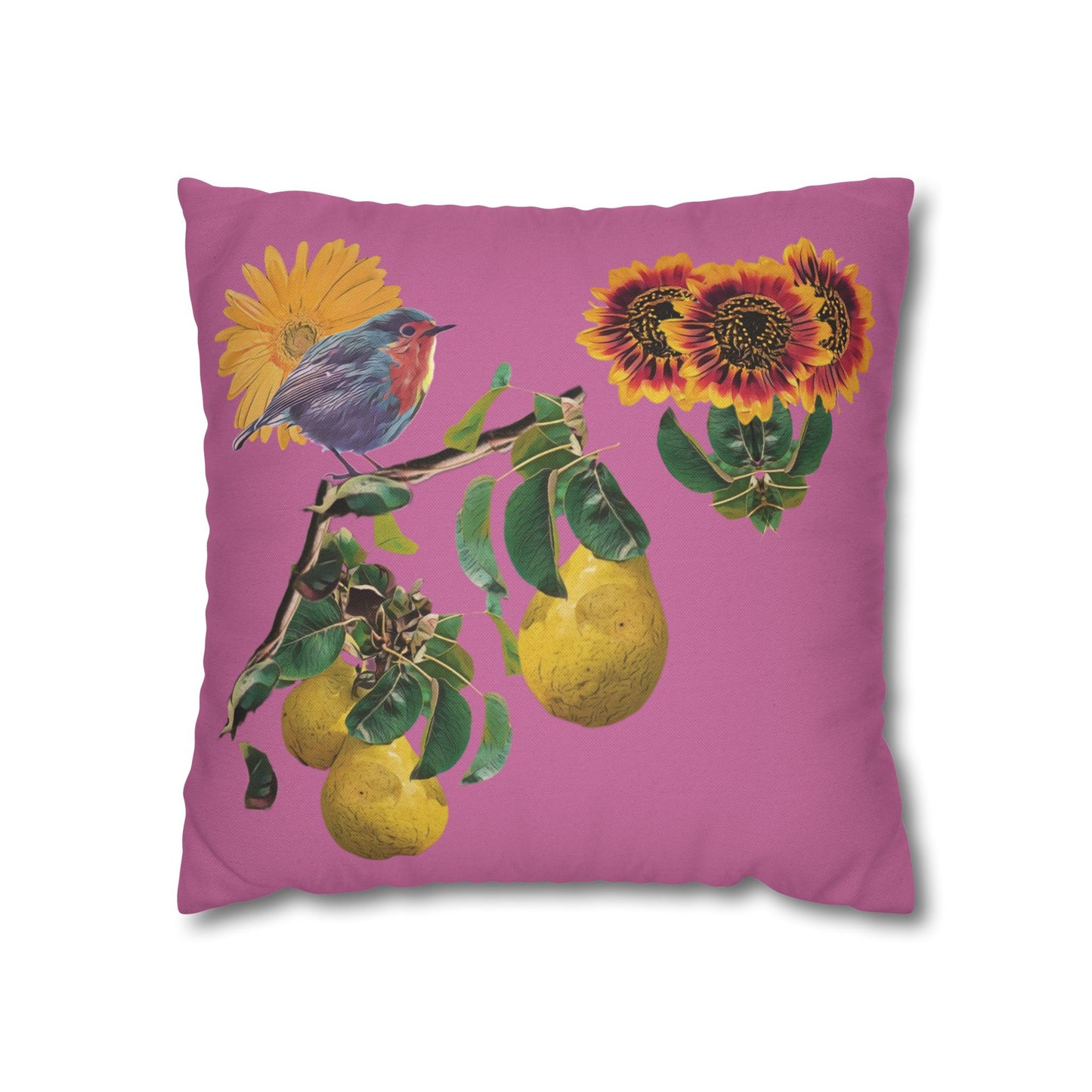 light-pink-pillowcase-robin-and-pears-tree-and-sunflower-design - front view