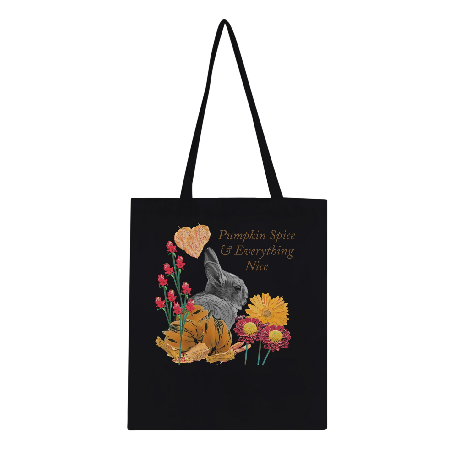 multicolor-bunny-and-pumpkins-tote-bag-eco-friendly-100-cotton-design - front view