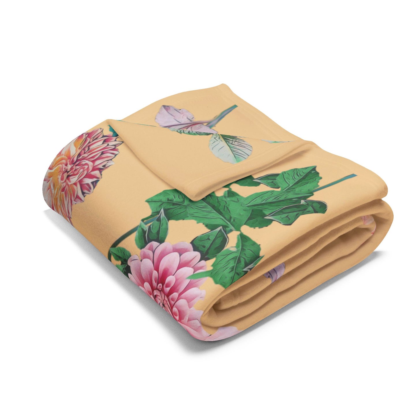Fleece Blanket with Arctic Flowers - Pink and Orange Dahlias