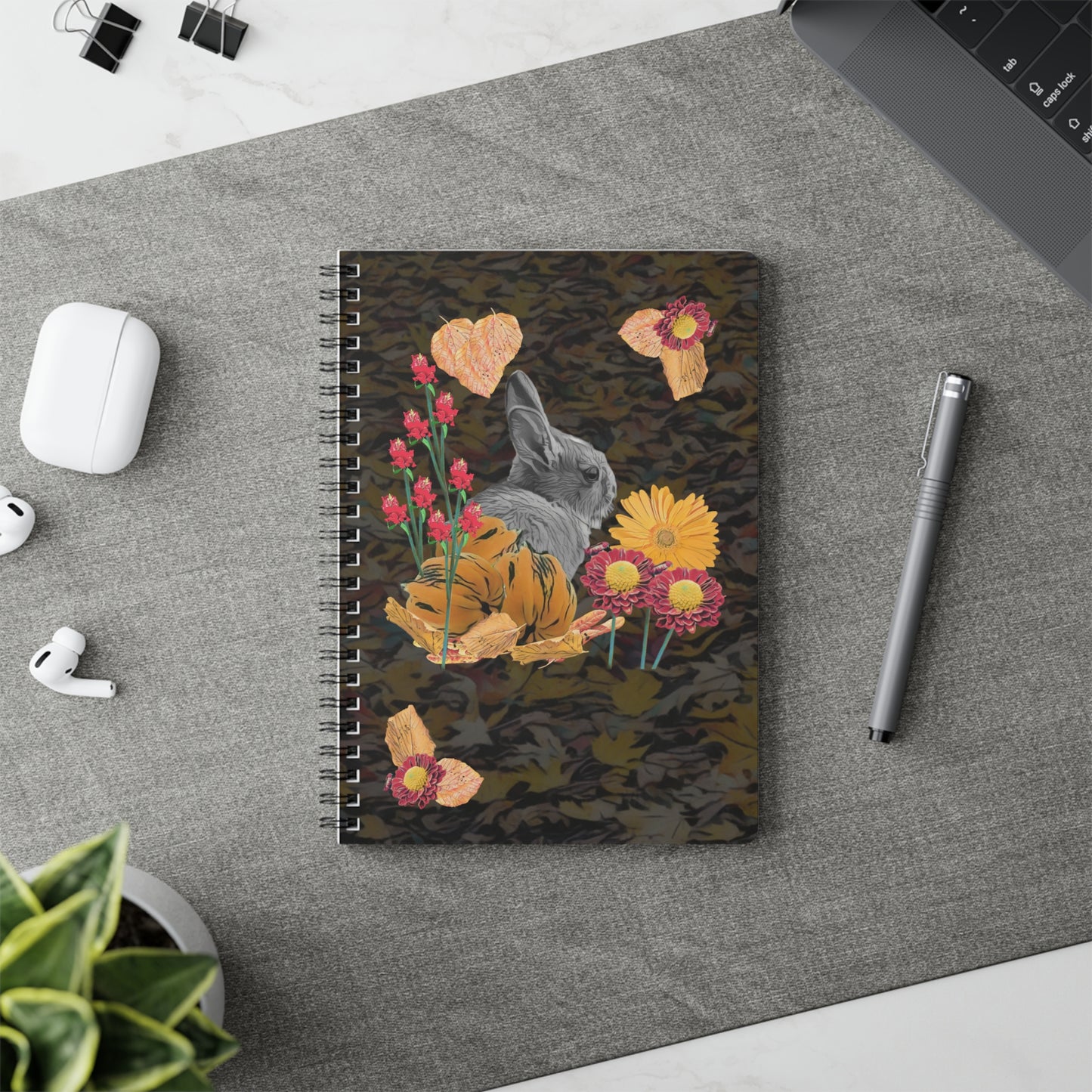 notebook-autumn-fox-and-rabbit-design-a5-wirobound-softcover - front view