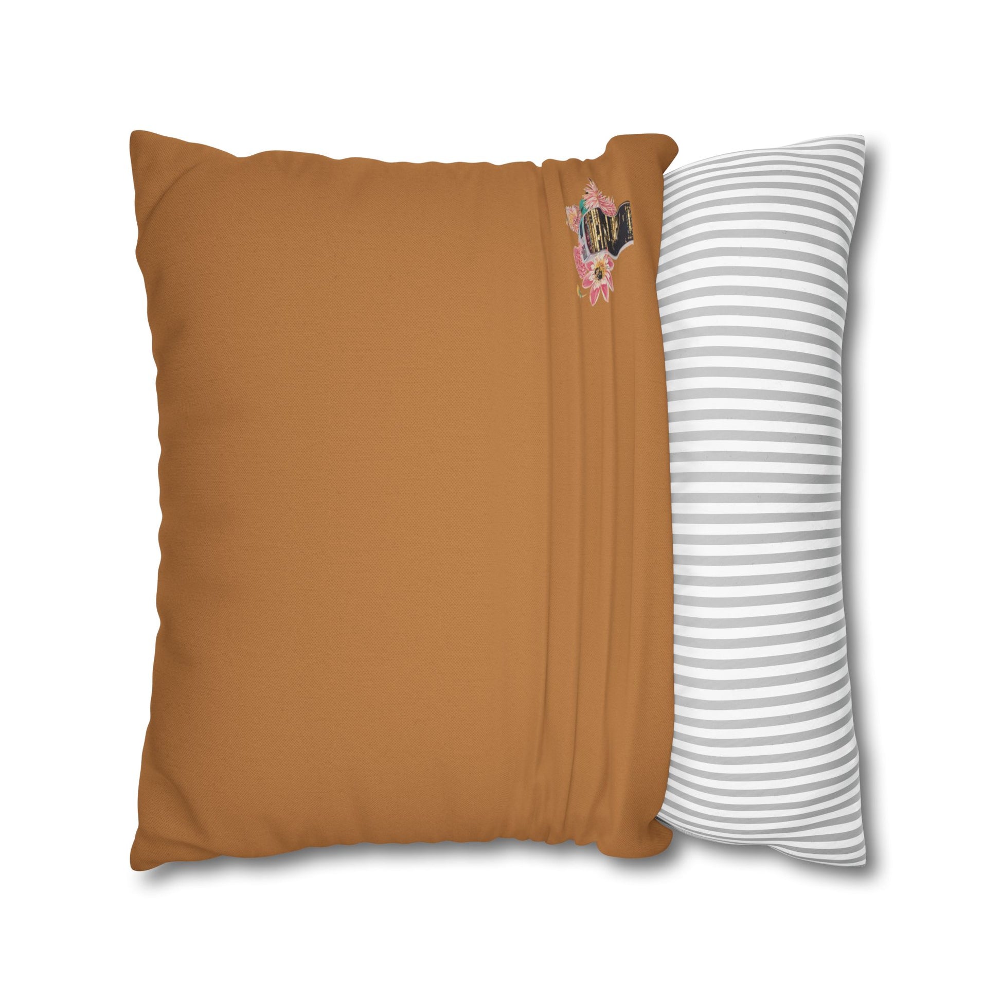 light-brown-pillowcase-cozy-fox-pumpkins-and-chrysanthemum-autumn-leaves-design - front view