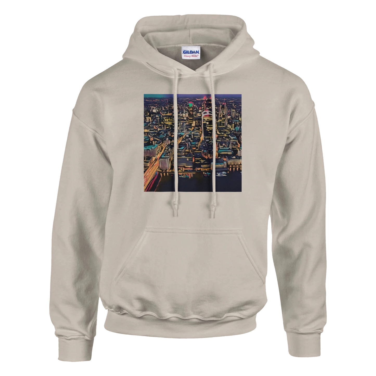 urbanstyle-london-skyline-night-hoodie-comfortable-heavy-blend-design - front view