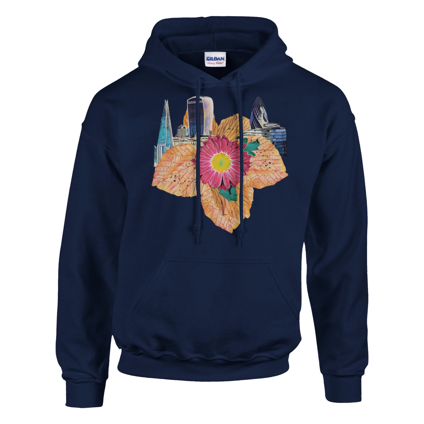 autumn-red-floral-hoodie-cozy-heavy-blend-with-leaves-design - front view