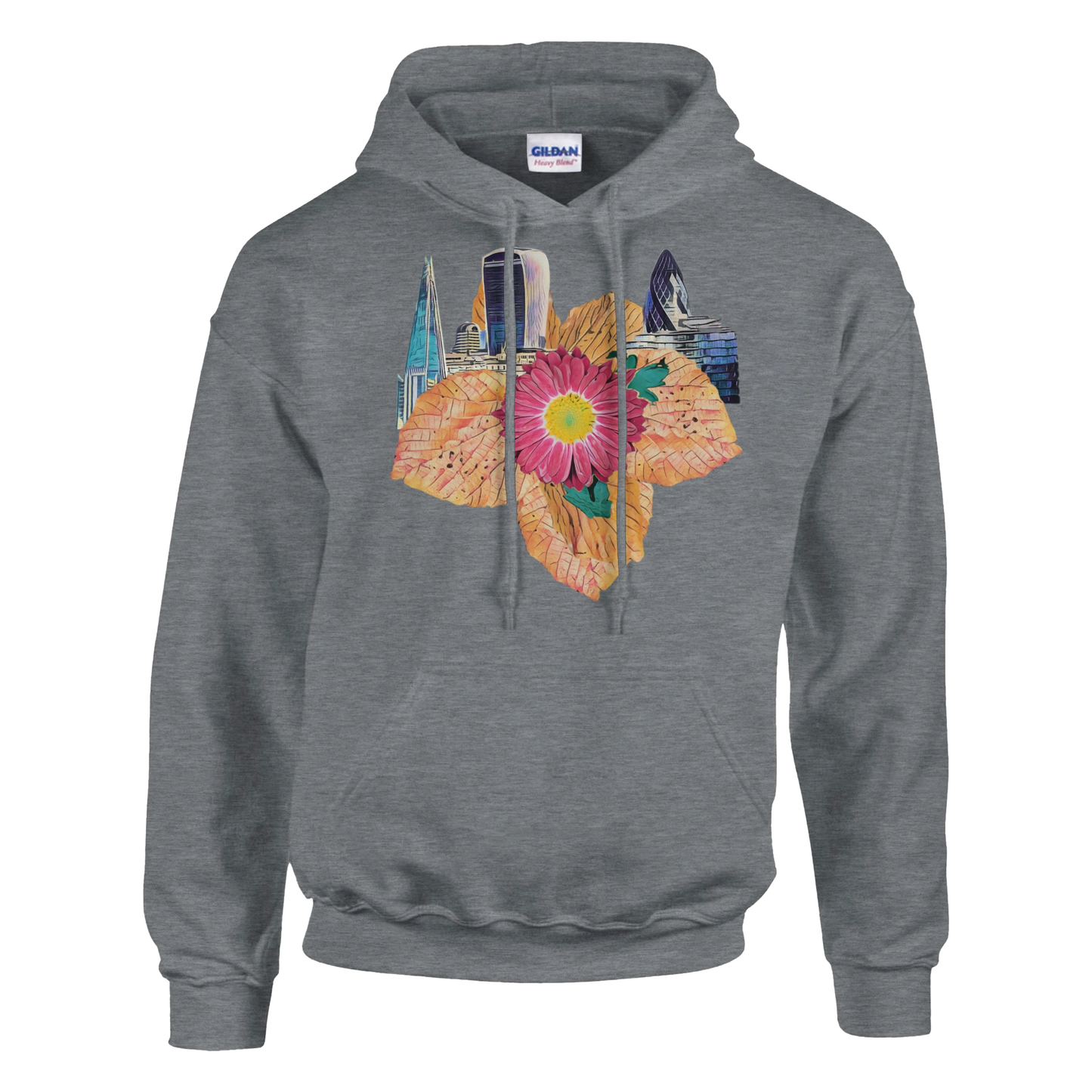 autumn-red-floral-hoodie-cozy-heavy-blend-with-leaves-design - front view