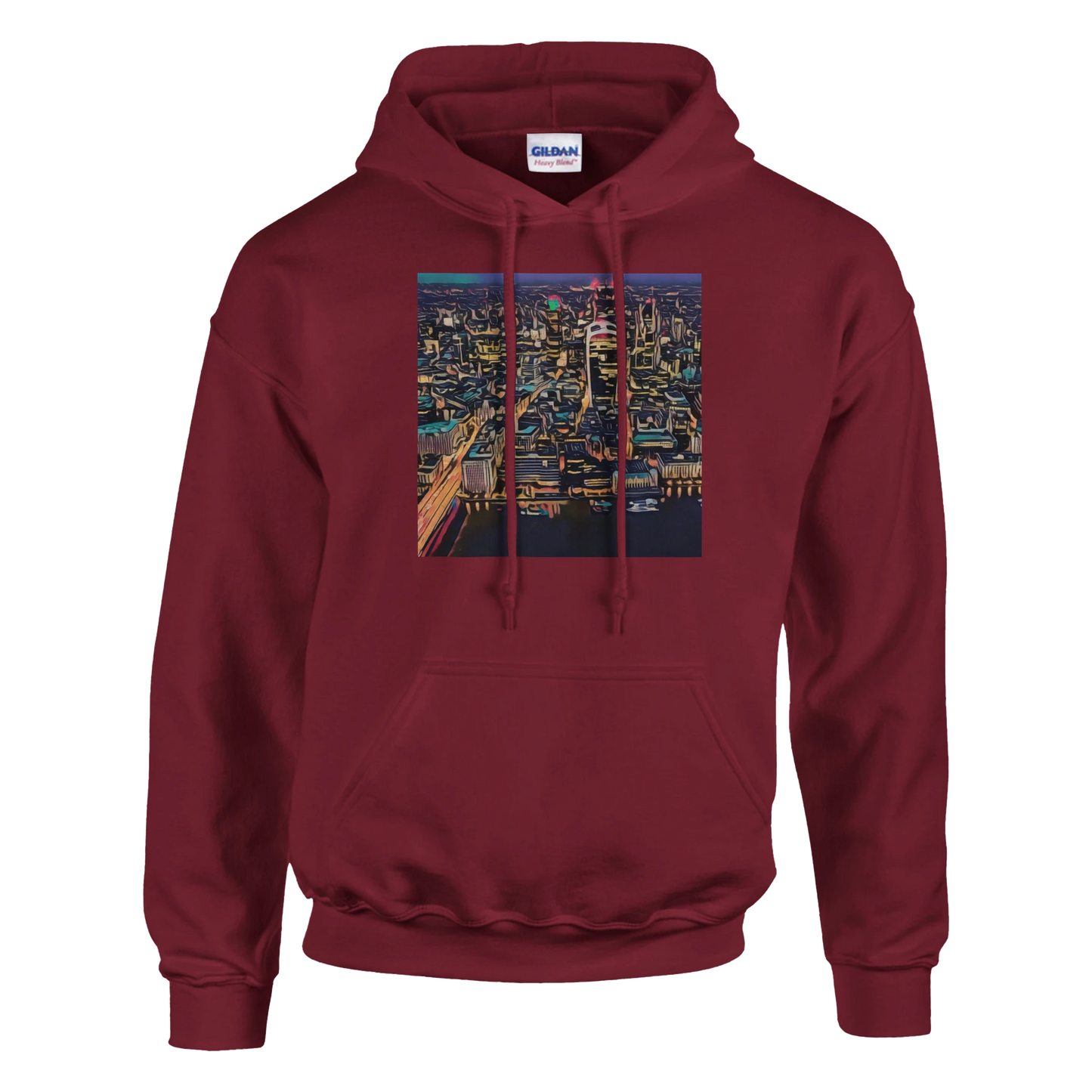 urbanstyle-london-skyline-night-hoodie-comfortable-heavy-blend-design - front view
