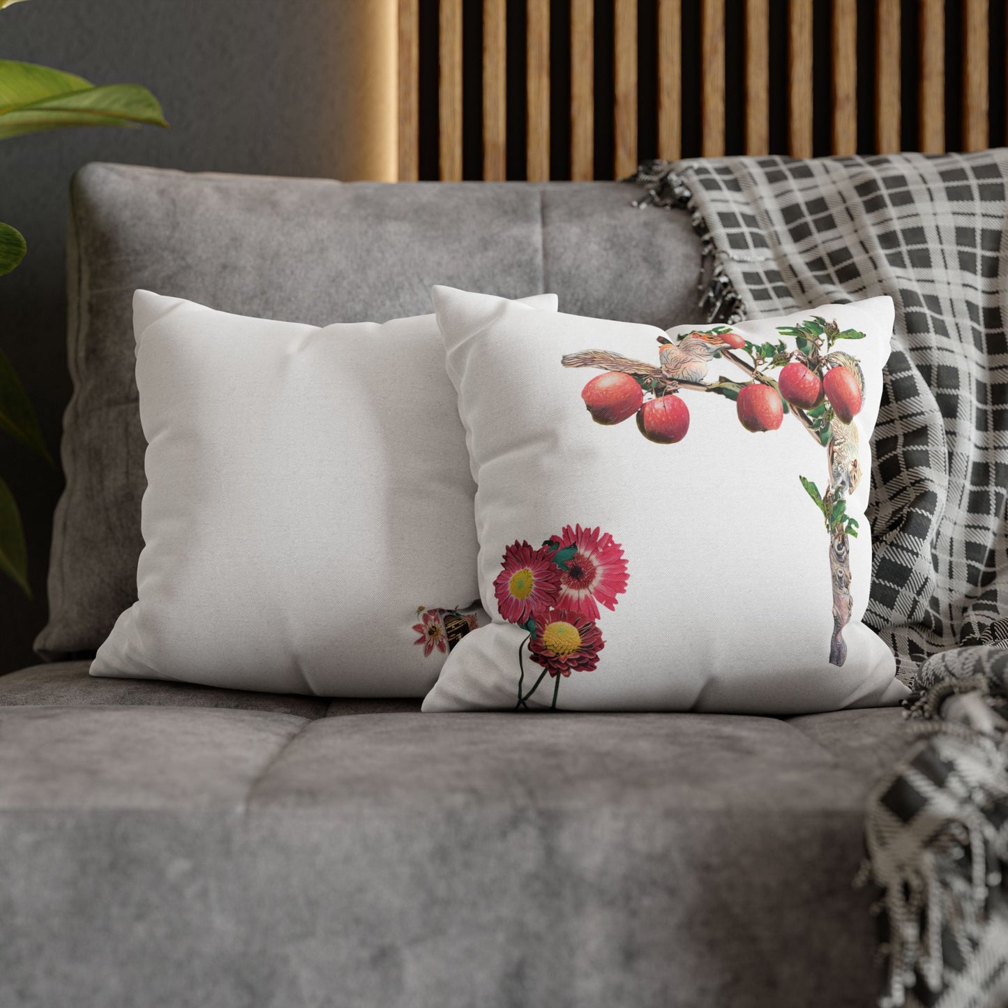 white-pillowcase-squirrels-and-apple-tree-floral-design - front view