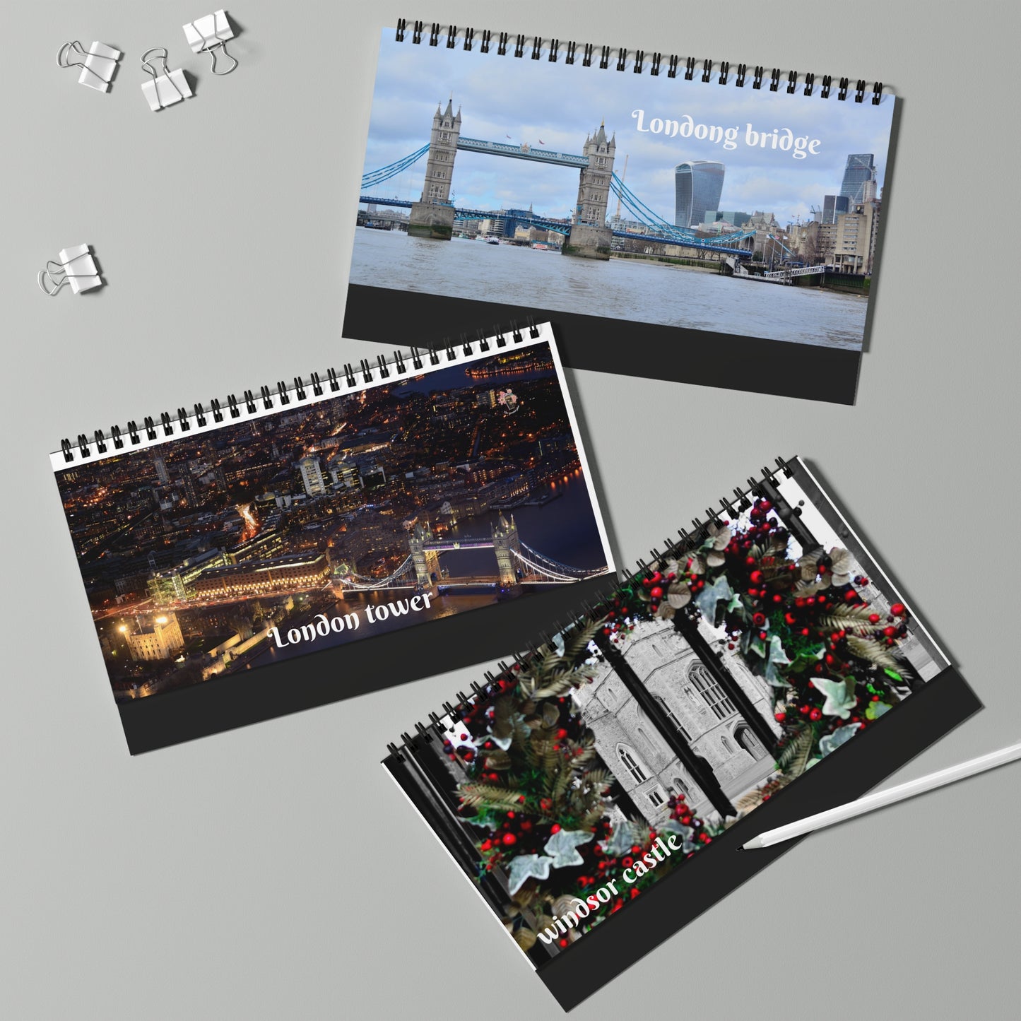 desk-calendar-london-landmarks-tower-bridge-the-shard-time-management-office-decor-wall-calendar-monthly-planner - front view