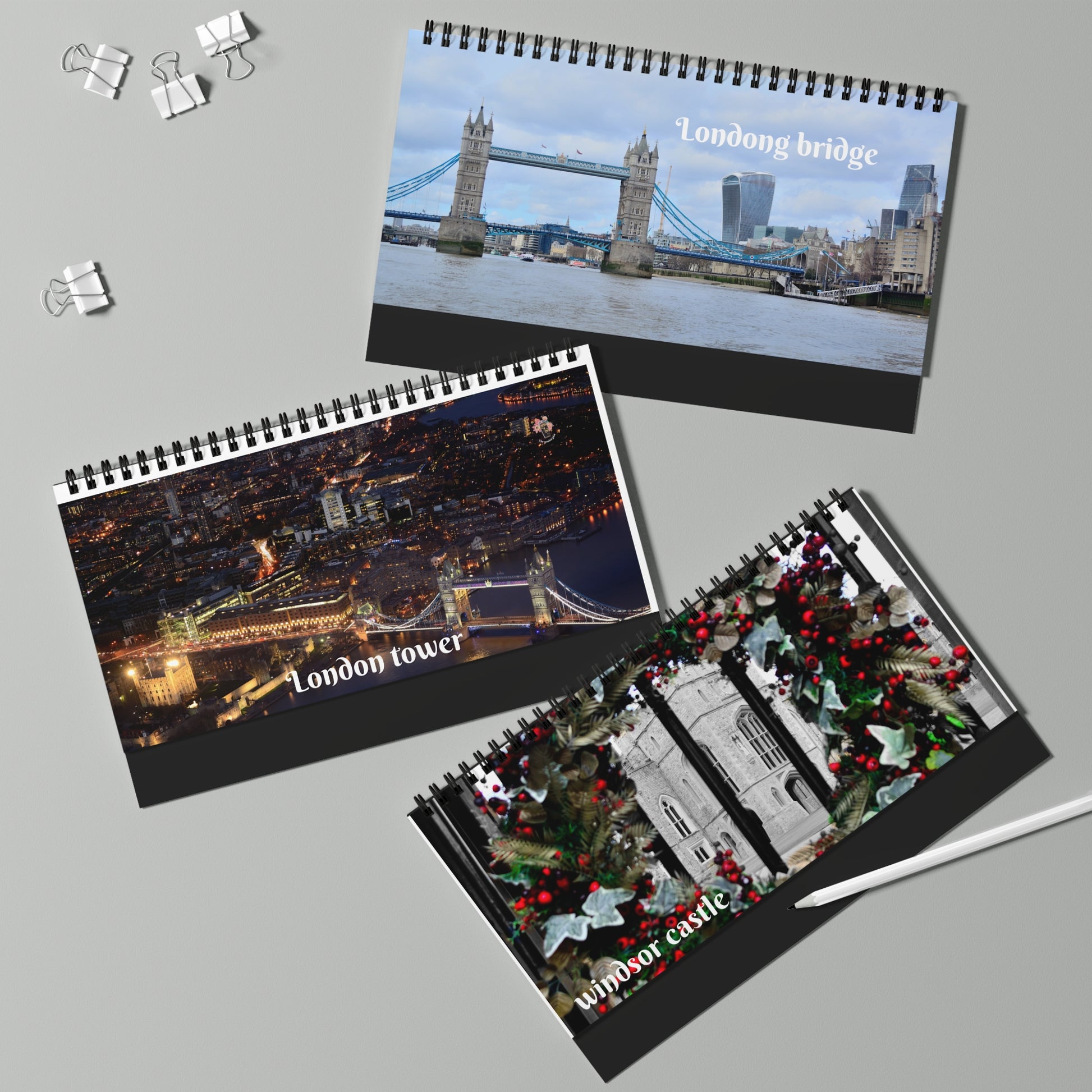 desk-calendar-london-landmarks-tower-bridge-the-shard-time-management-office-decor-wall-calendar-monthly-planner - front view