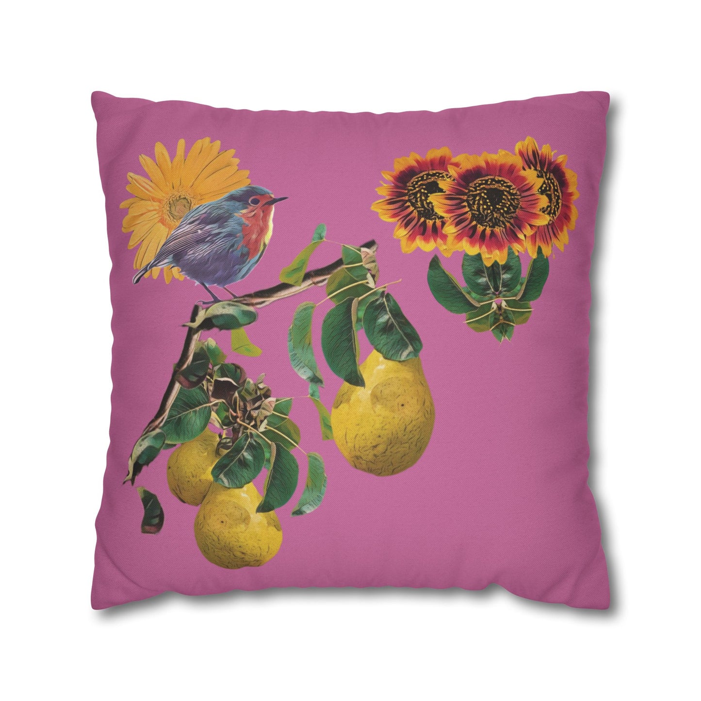 light-pink-pillowcase-robin-and-pears-tree-and-sunflower-design - front view