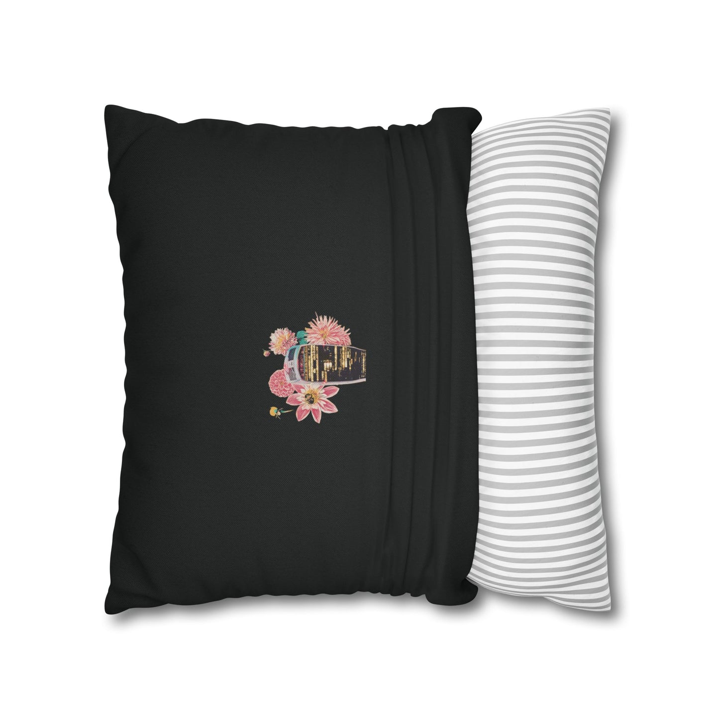 black-pillowcase-london-landmarks-autumn-floral-foliage - front view