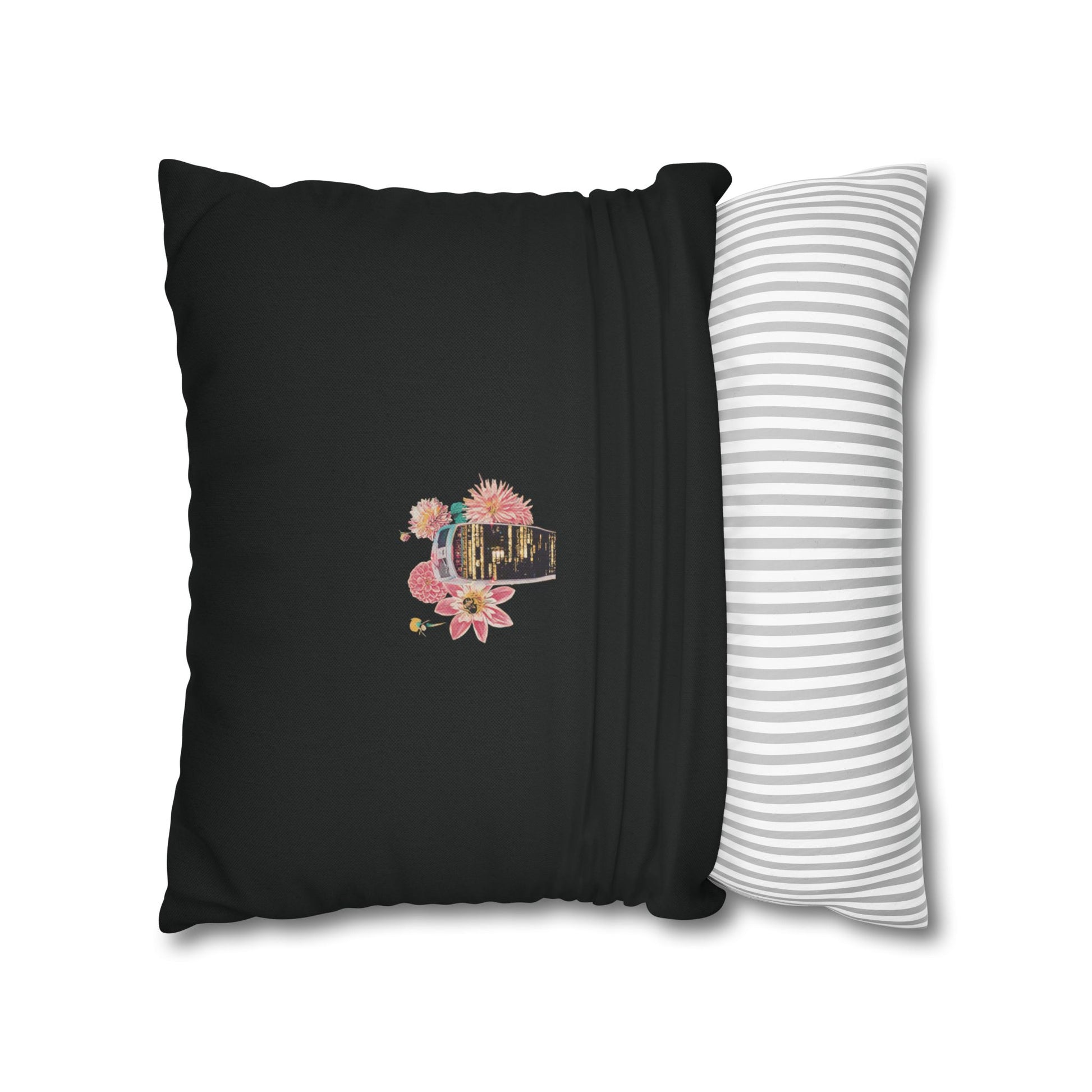 black-pillowcase-london-landmarks-autumn-floral-foliage - front view