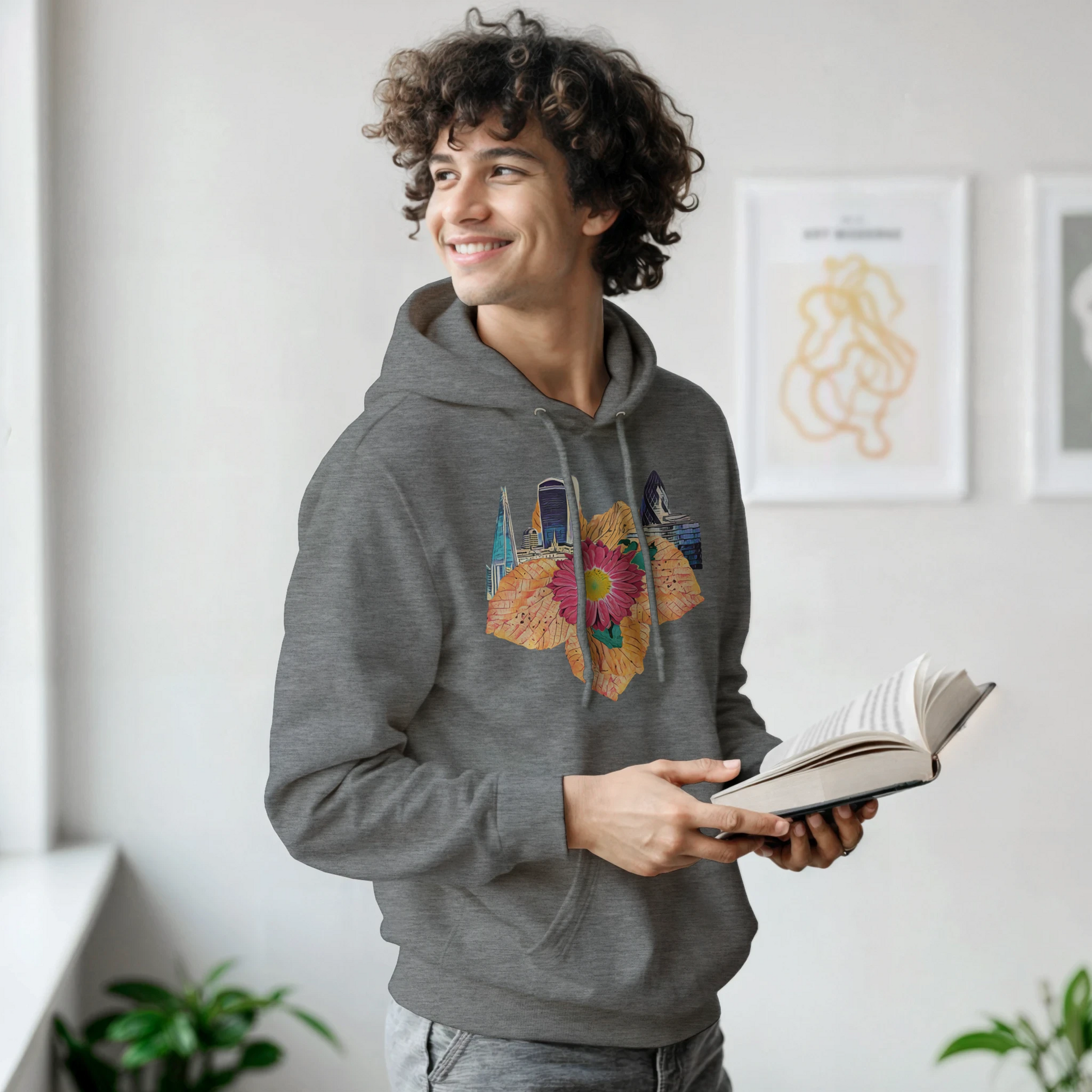 autumn-red-floral-hoodie-cozy-heavy-blend-with-leaves-design - front view