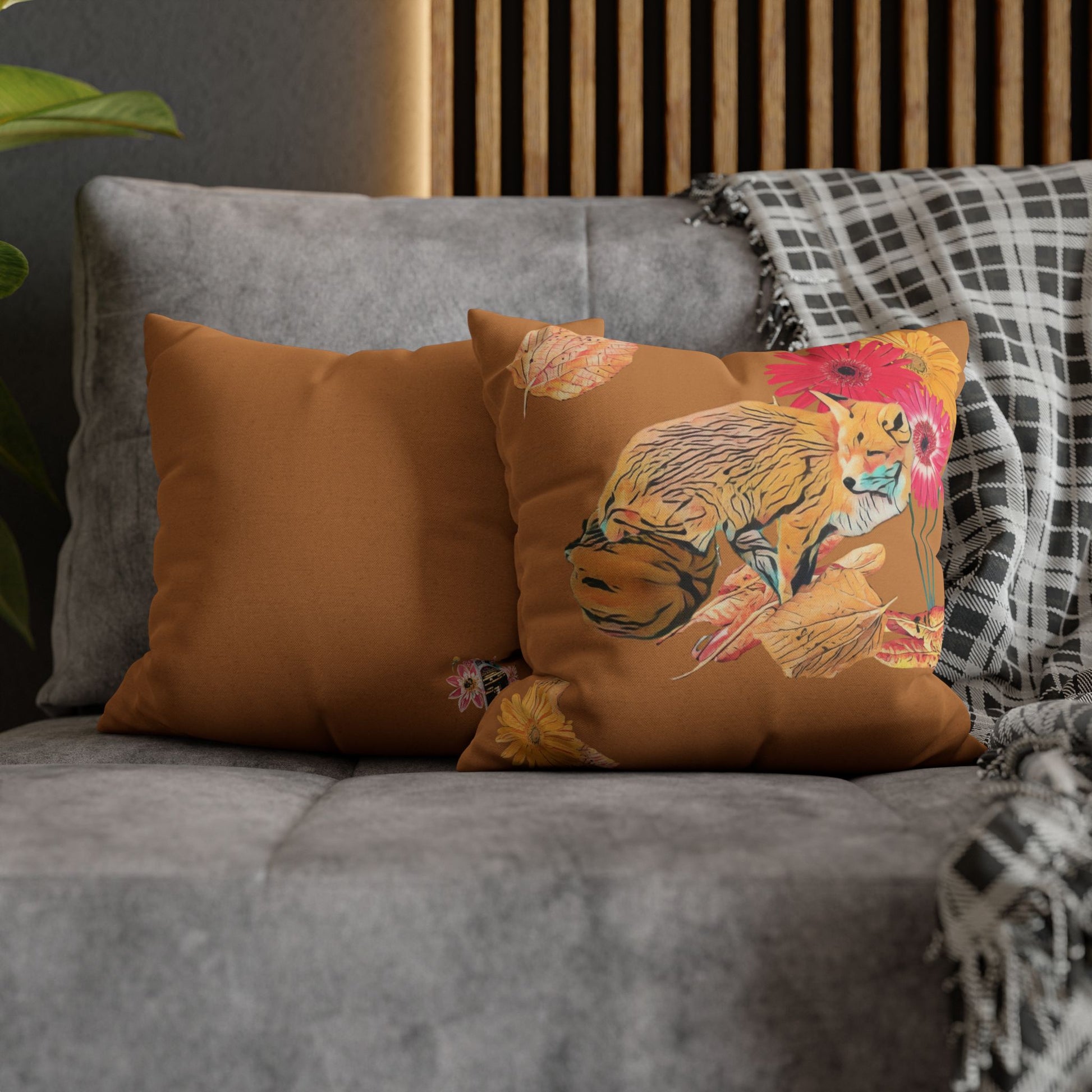 no-leaves-pillowcase-cozy-fox-pumpkins-and-chrysanthemum-autumn-leaves-design - front view