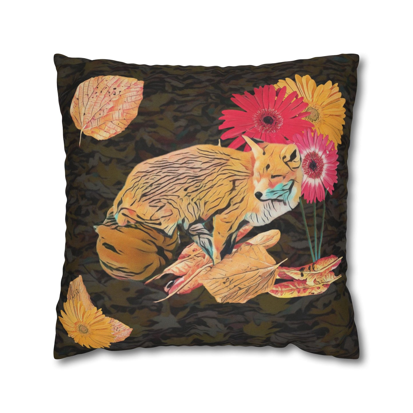 pillowcase-cozy-fox-pumpkins-and-chrysanthemum-autumn-leaves-design - front view