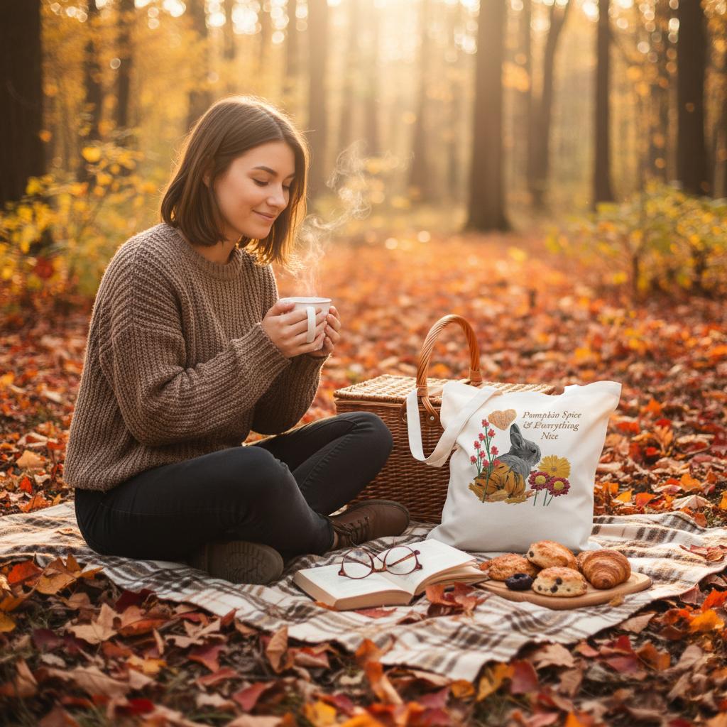 multicolor-bunny-and-pumpkins-tote-bag-eco-friendly-100-cotton-design - front view