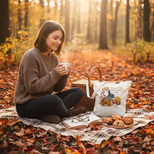 multicolor-bunny-and-pumpkins-tote-bag-eco-friendly-100-cotton-design - front view