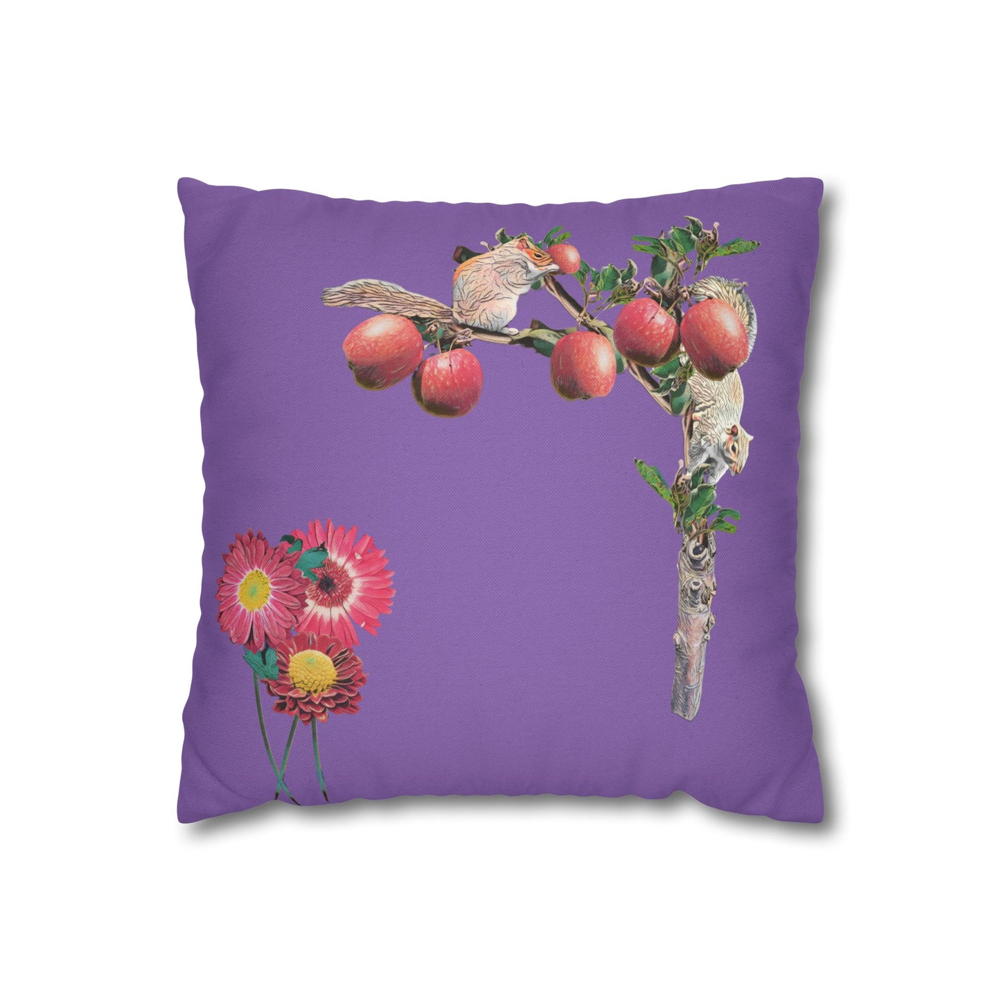 lavander-pillowcase-squirrels-and-apple-tree-floral-design - front view