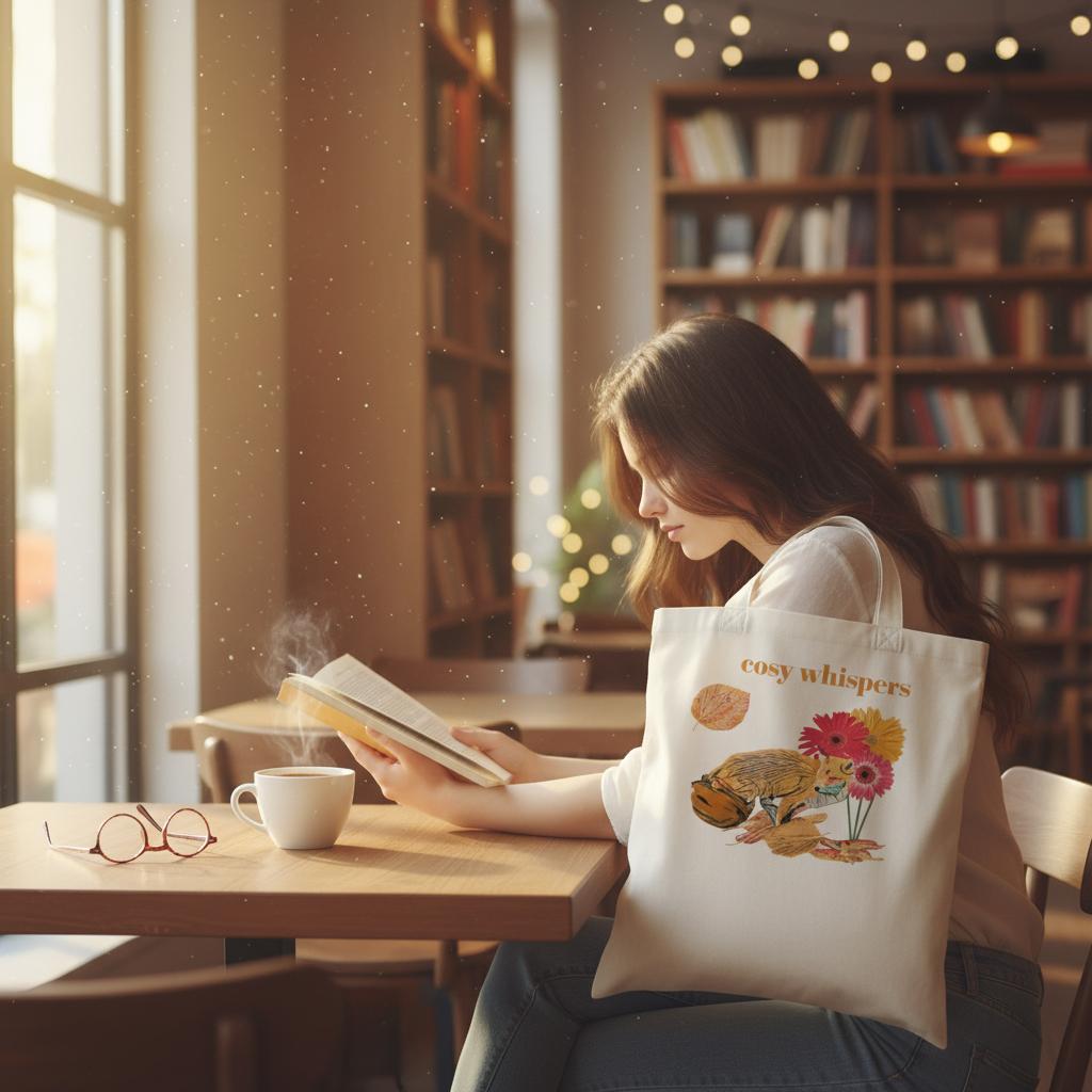 autumnal-cozy-fox-and-chrysanthemum-tote-bag-eco-friendly-cotton-design - front view