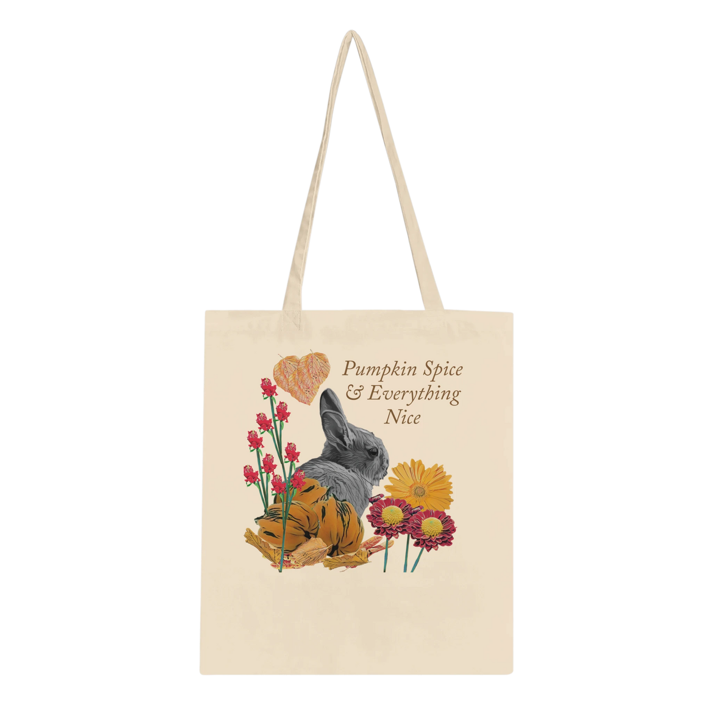 multicolor-bunny-and-pumpkins-tote-bag-eco-friendly-100-cotton-design - front view