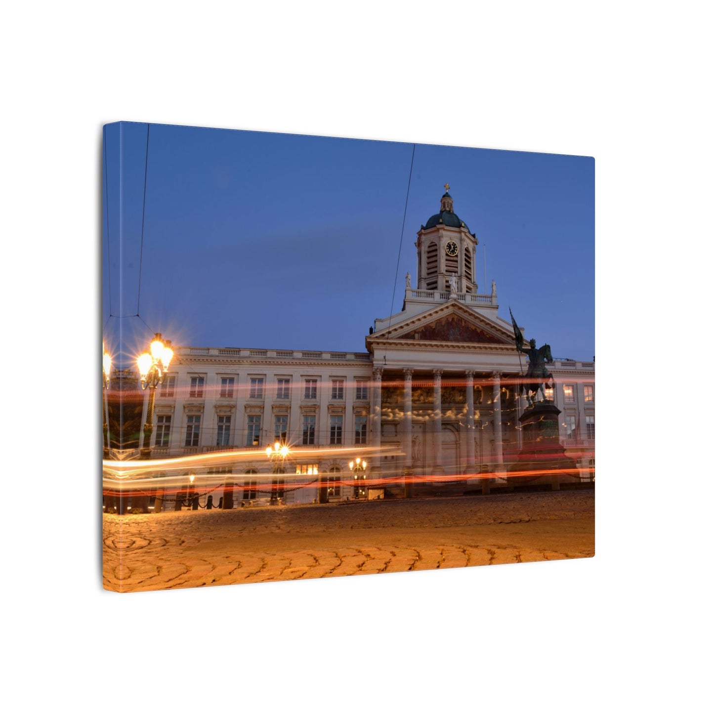 Bruxelles Place Royale Canvas Print — Matte Stretched Wall Art with Car Light Trails