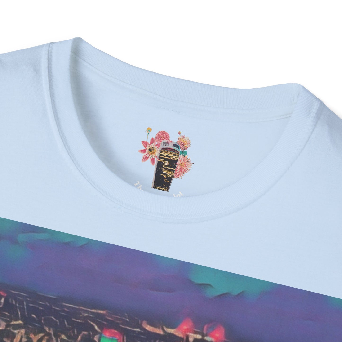 cityscape-art-unisex-softstyle-t-shirt-urban-photography-tee-streetwear-nightlife-fashion-gift-for-travelers-summer-outfit - front view