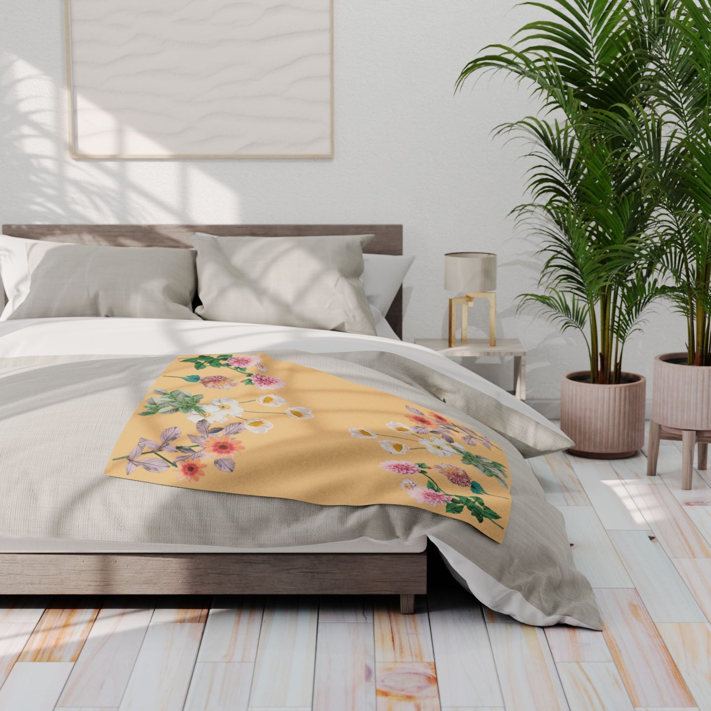 Fleece Blanket with Arctic Flowers - Pink and Orange Dahlias