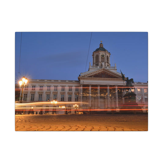 Bruxelles Place Royale Canvas Print — Matte Stretched Wall Art with Car Light Trails