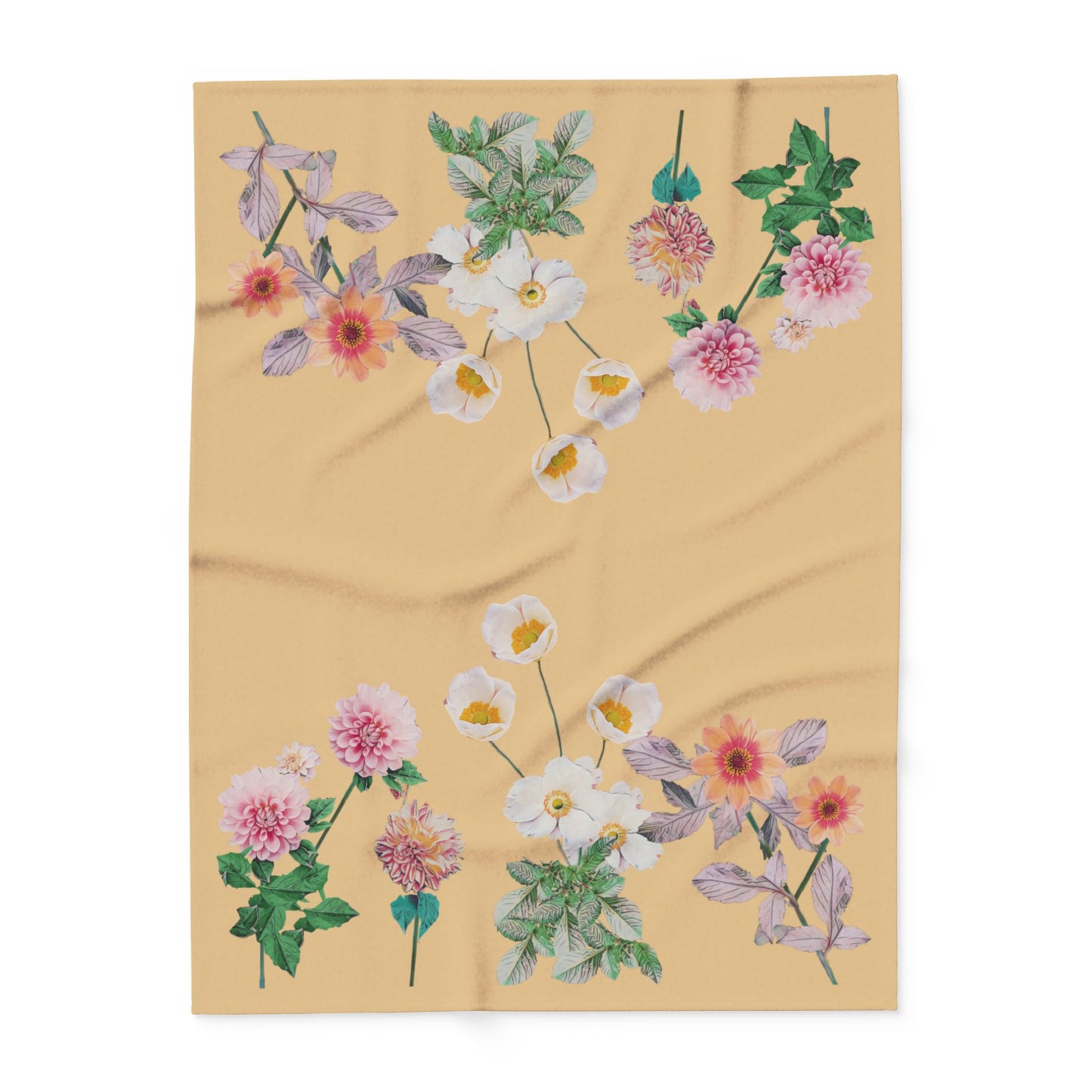 Fleece Blanket with Arctic Flowers - Pink and Orange Dahlias