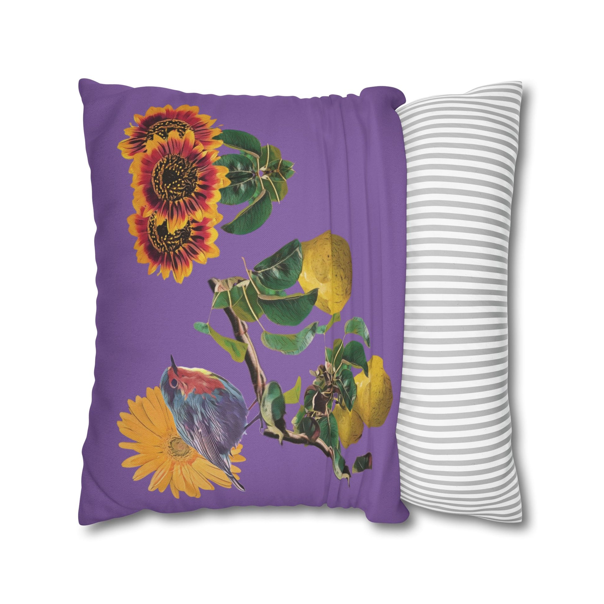 lavander-pillowcase-robin-and-pears-tree-and-sunflower-design - front view