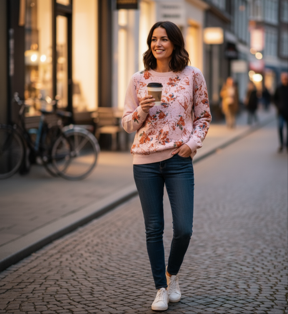 Light Pink Foliage Knitted crew neck sweater
