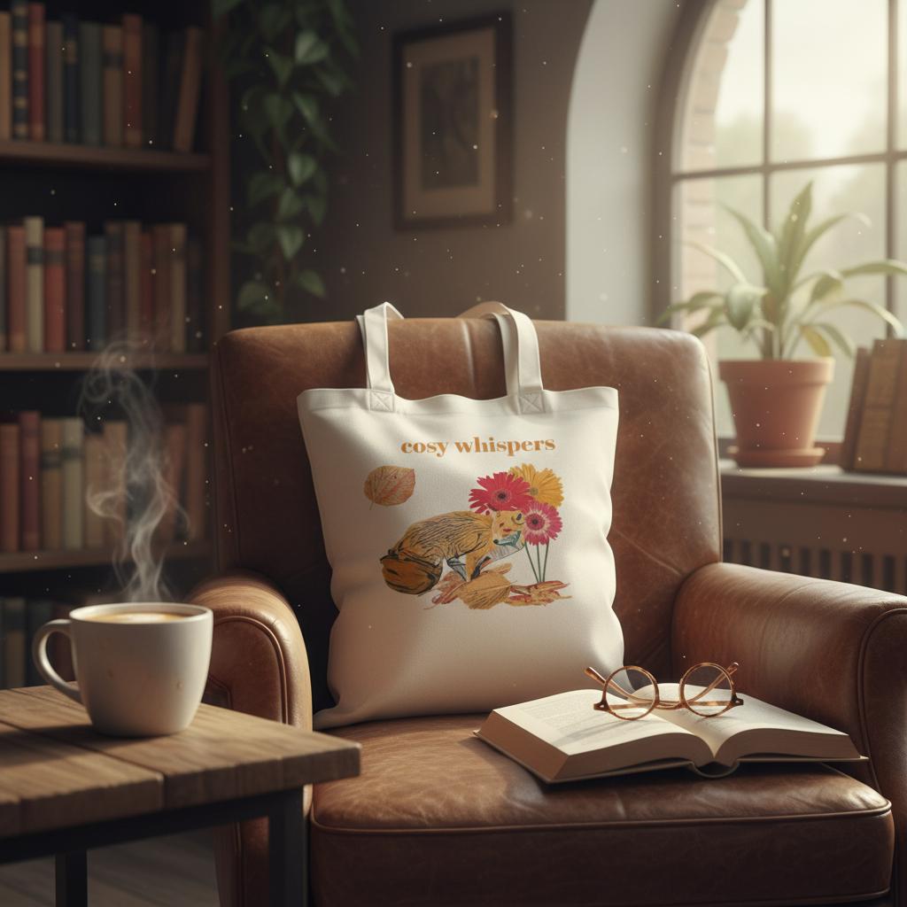 autumnal-cozy-fox-and-chrysanthemum-tote-bag-eco-friendly-cotton-design - front view