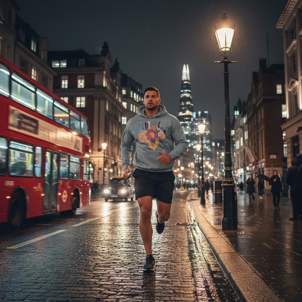 autumn-red-floral-hoodie-cozy-heavy-blend-with-leaves-design - front view