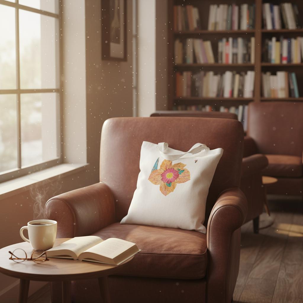 modern-building-red-flower-and-fallen-leaves-tote-bag-eco-friendly-cotton-design - front view