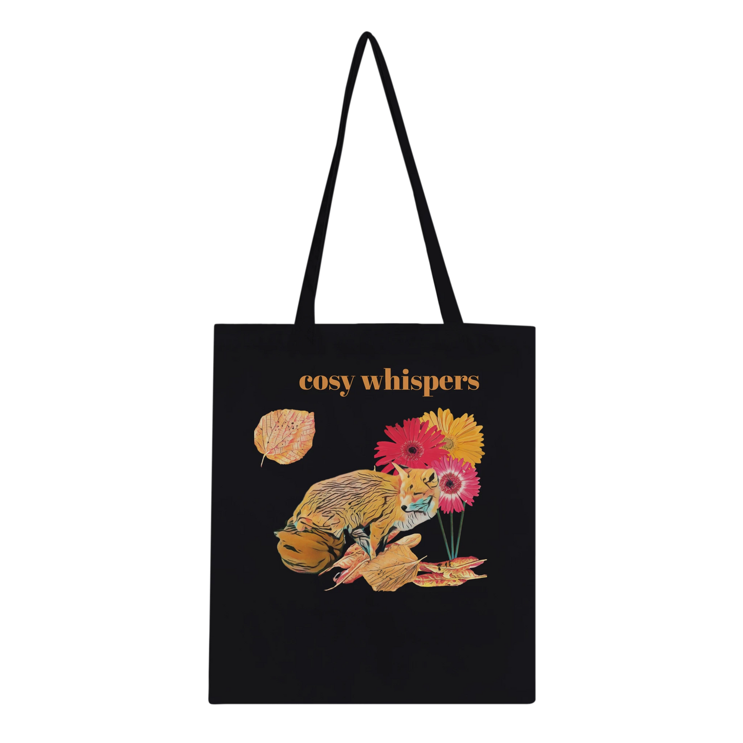 autumnal-cozy-fox-and-chrysanthemum-tote-bag-eco-friendly-cotton-design - front view