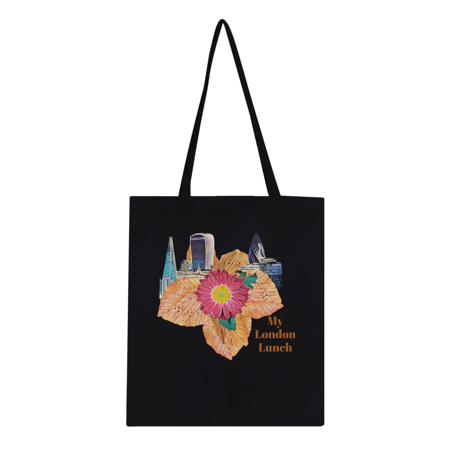 modern-building-red-flower-and-fallen-leaves-tote-bag-eco-friendly-cotton-design - front view