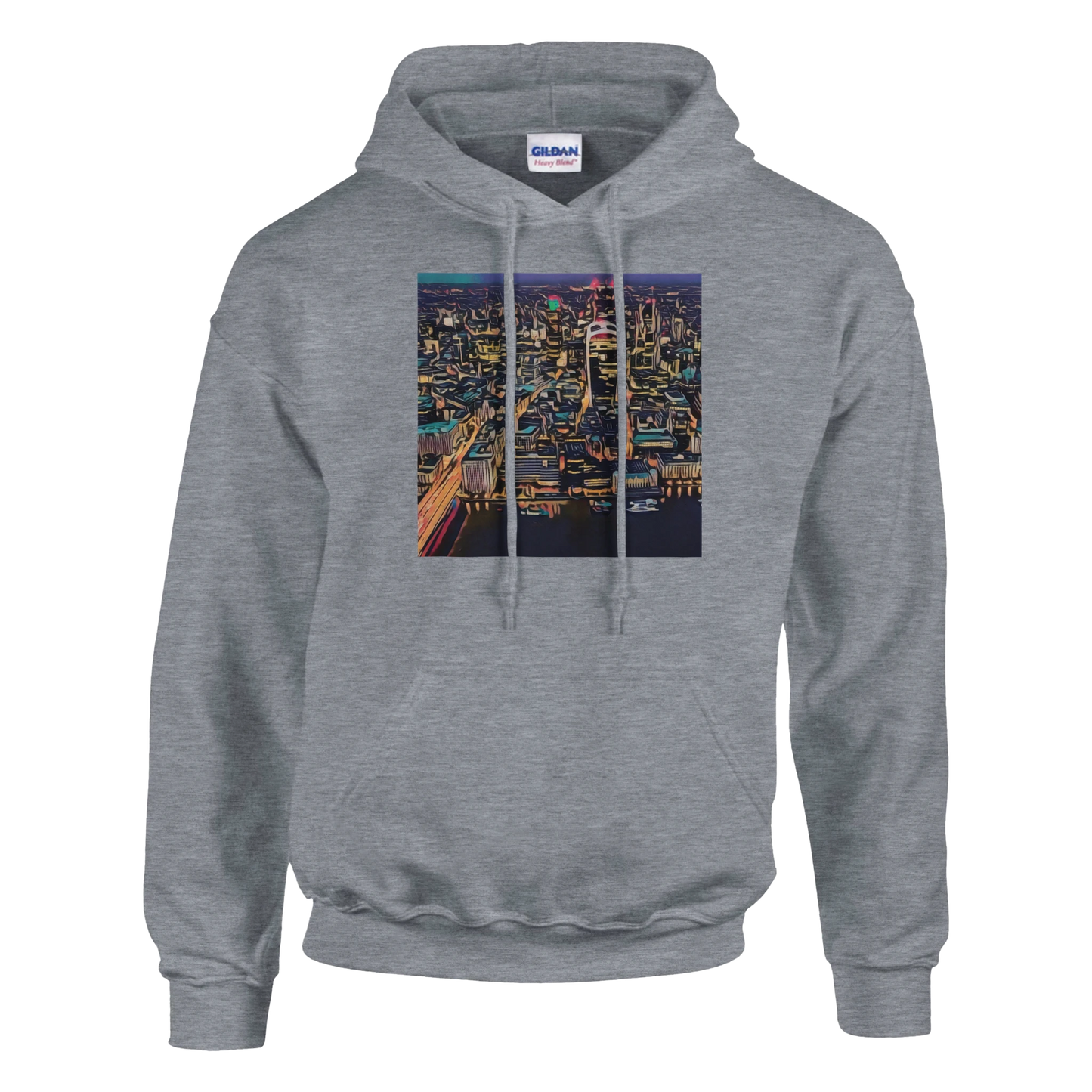urbanstyle-london-skyline-night-hoodie-comfortable-heavy-blend-design - front view