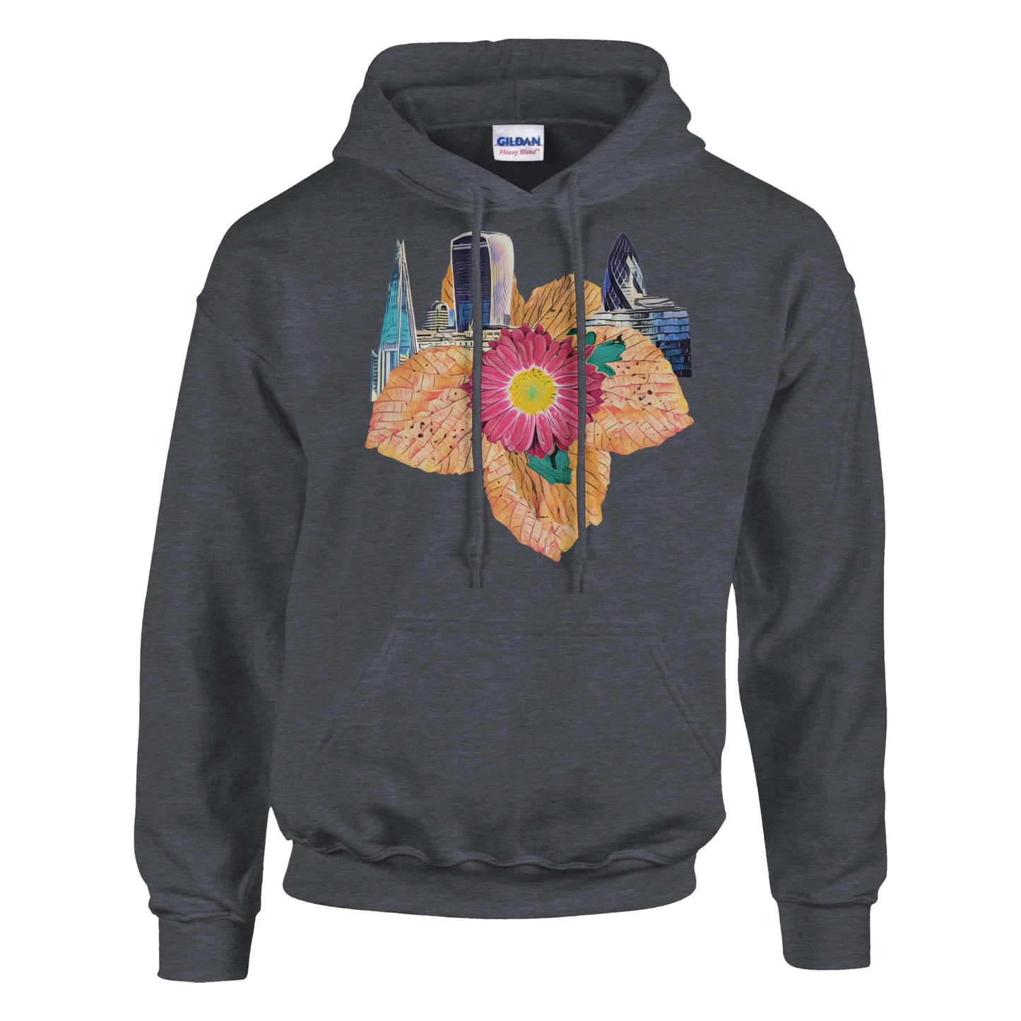 autumn-red-floral-hoodie-cozy-heavy-blend-with-leaves-design - front view