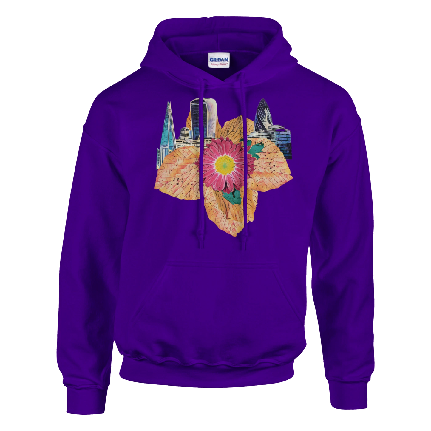 autumn-red-floral-hoodie-cozy-heavy-blend-with-leaves-design - front view