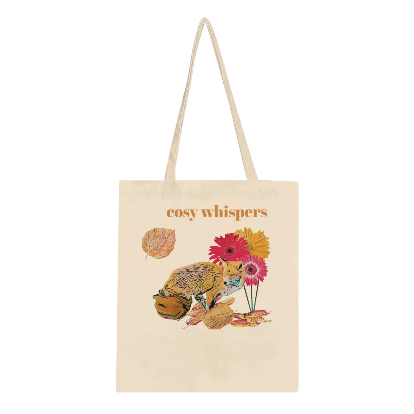 autumnal-cozy-fox-and-chrysanthemum-tote-bag-eco-friendly-cotton-design - front view