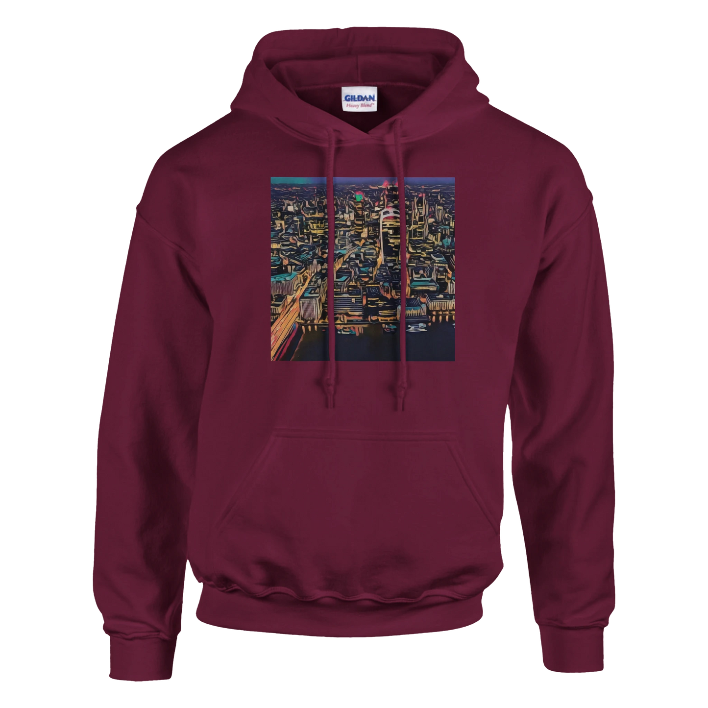 urbanstyle-london-skyline-night-hoodie-comfortable-heavy-blend-design - front view
