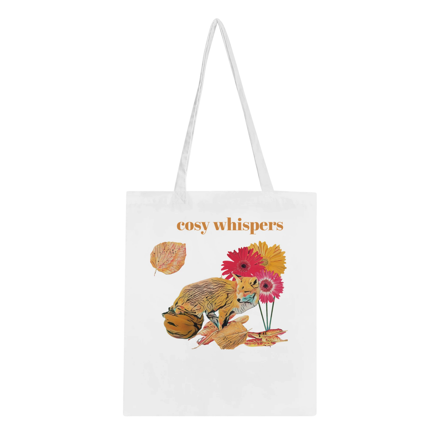 autumnal-cozy-fox-and-chrysanthemum-tote-bag-eco-friendly-cotton-design - front view