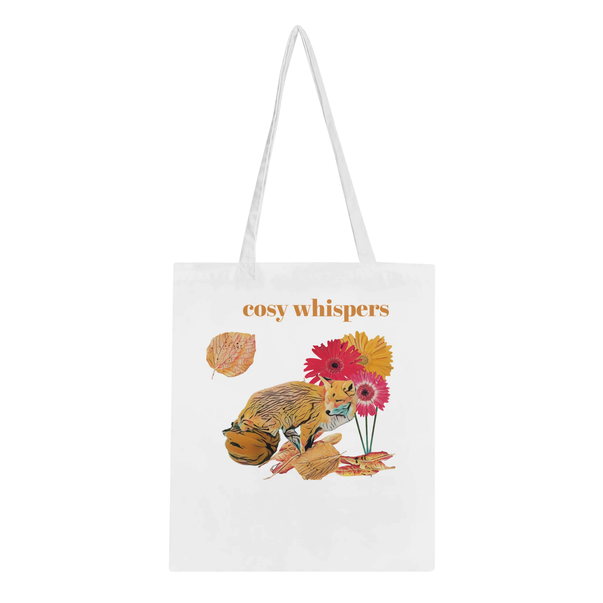autumnal-cozy-fox-and-chrysanthemum-tote-bag-eco-friendly-cotton-design - front view