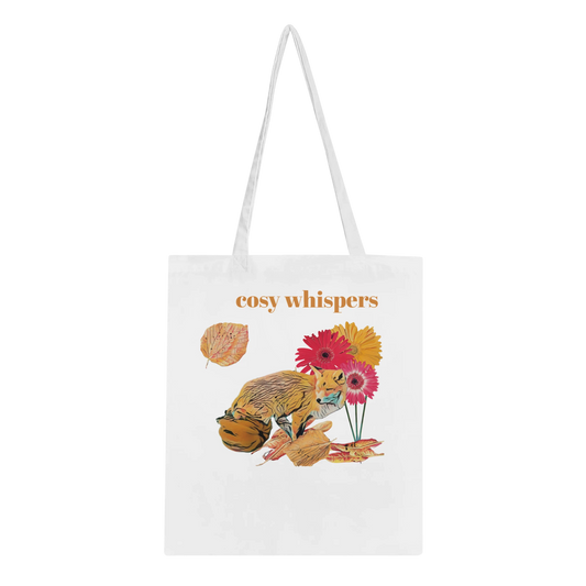 autumnal-cozy-fox-and-chrysanthemum-tote-bag-eco-friendly-cotton-design - front view
