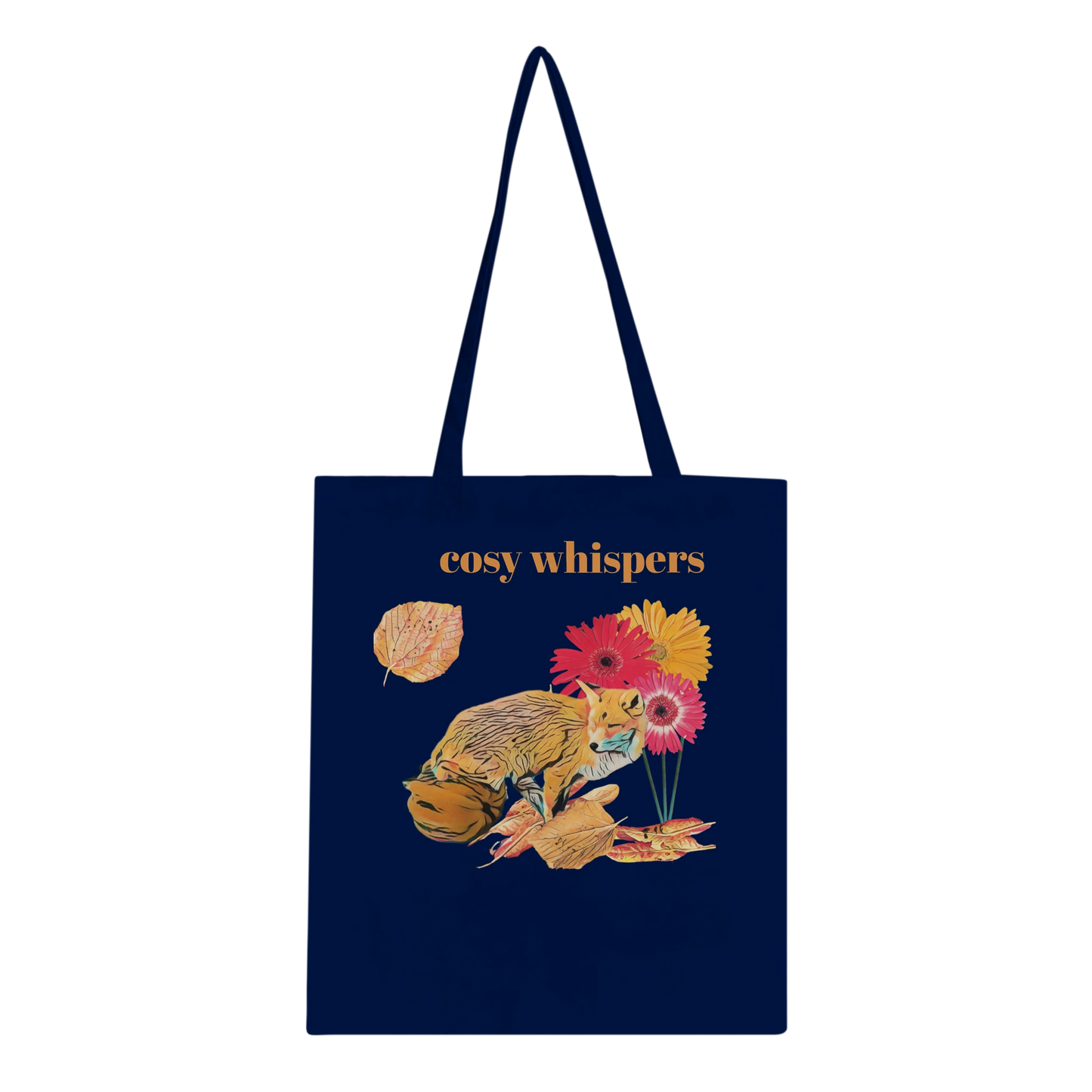 autumnal-cozy-fox-and-chrysanthemum-tote-bag-eco-friendly-cotton-design - front view